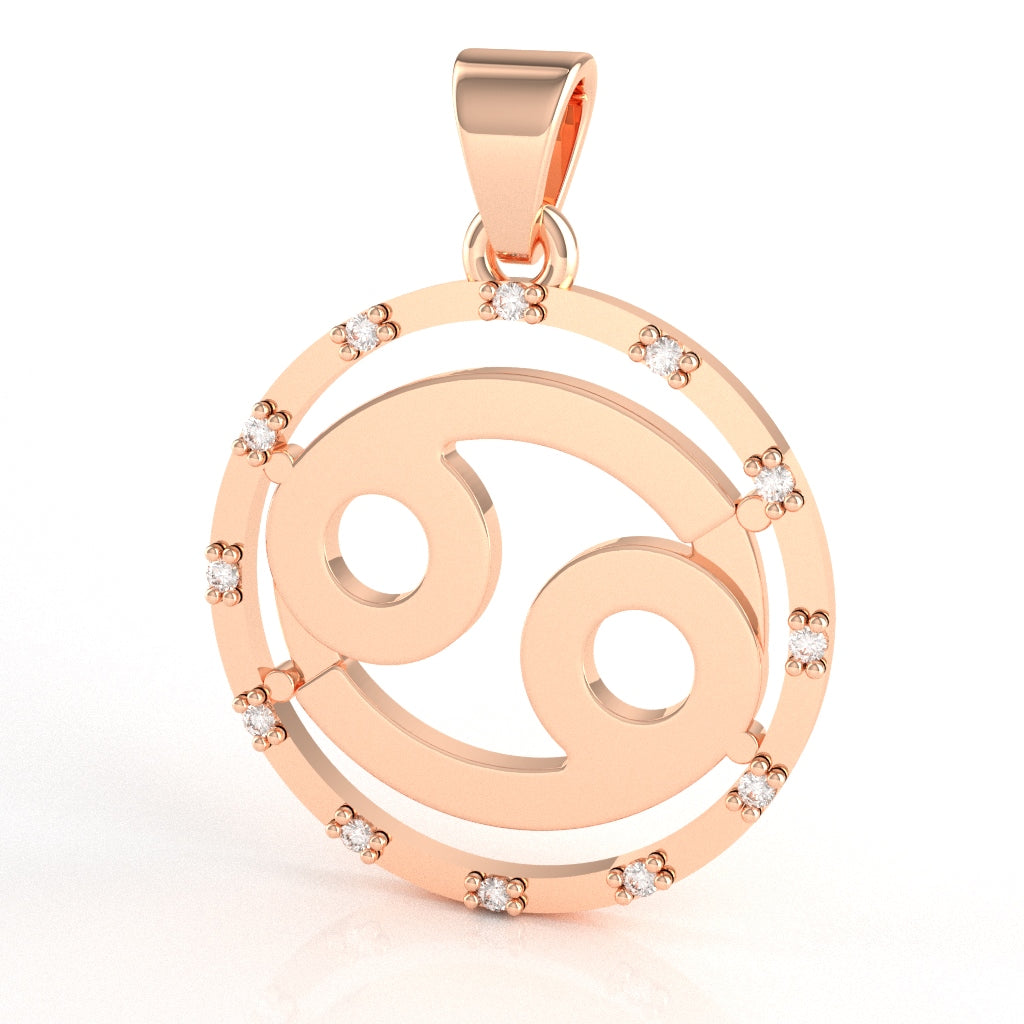 Cancer Zodiac Sign Diamond Bezel Pendant In Solid 10K Rose Gold