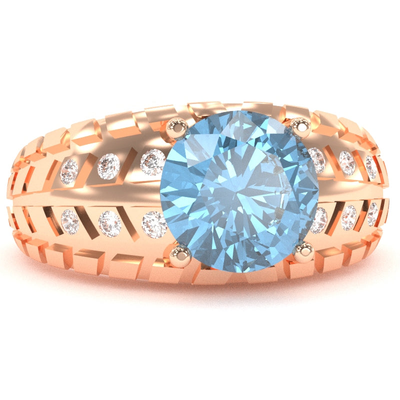 Men's Tire Tread Blue Topaz Diamond Ring In Solid 14k Rose Gold