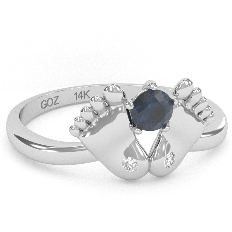 Baby Feet Lab-Created Sapphire Diamond Ring In 14k White Gold