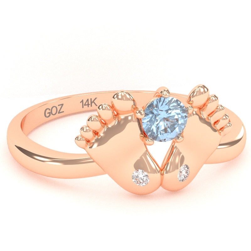 Baby Feet Aquamarine Diamond Ring In 14k Rose Gold