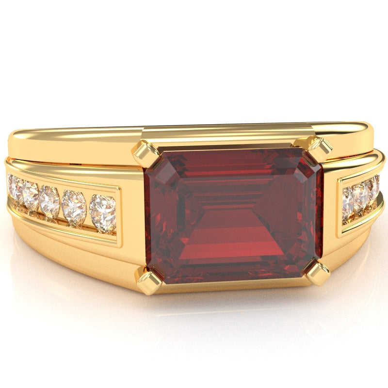 Men's Lab-Created Ruby Diamond Channel Ring In Solid 10k Yellow Gold