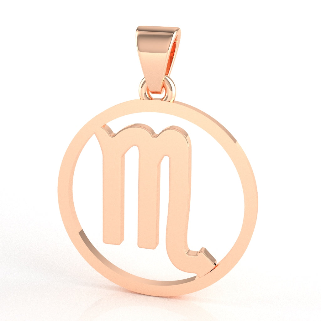 Scorpio Zodiac Sign Round Bezel Pendant In Solid 10K Rose Gold