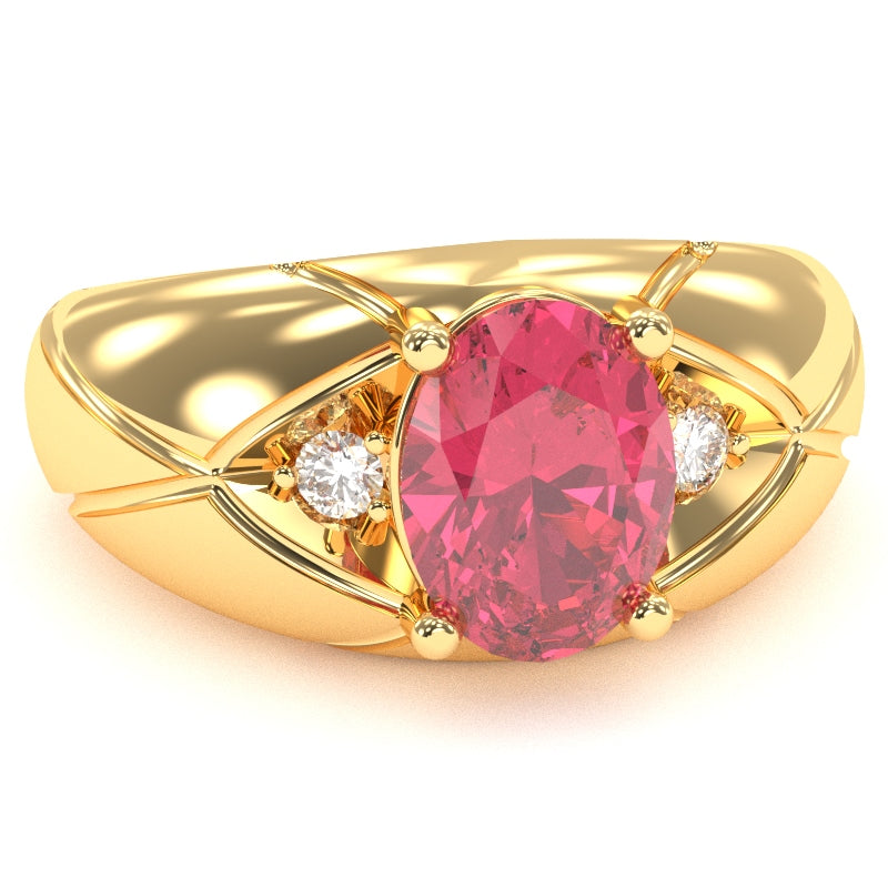 Men's Designer Pink Tourmaline Diamond Ring In Solid 14k Yellow Gold
