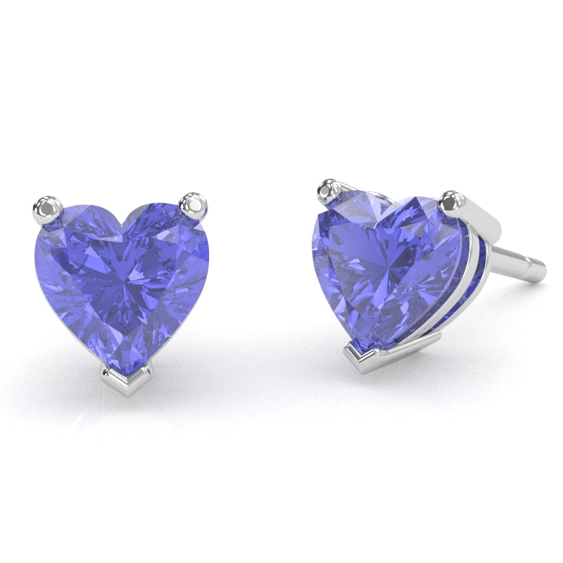 Tanzanite 6mm Heart Stud Earrings in 14k White Gold