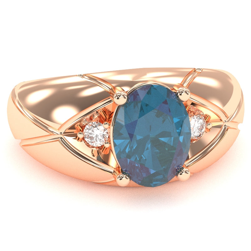 Men's Designer Lab-Created Alexandrite Diamond Ring In Solid 14k Rose Gold