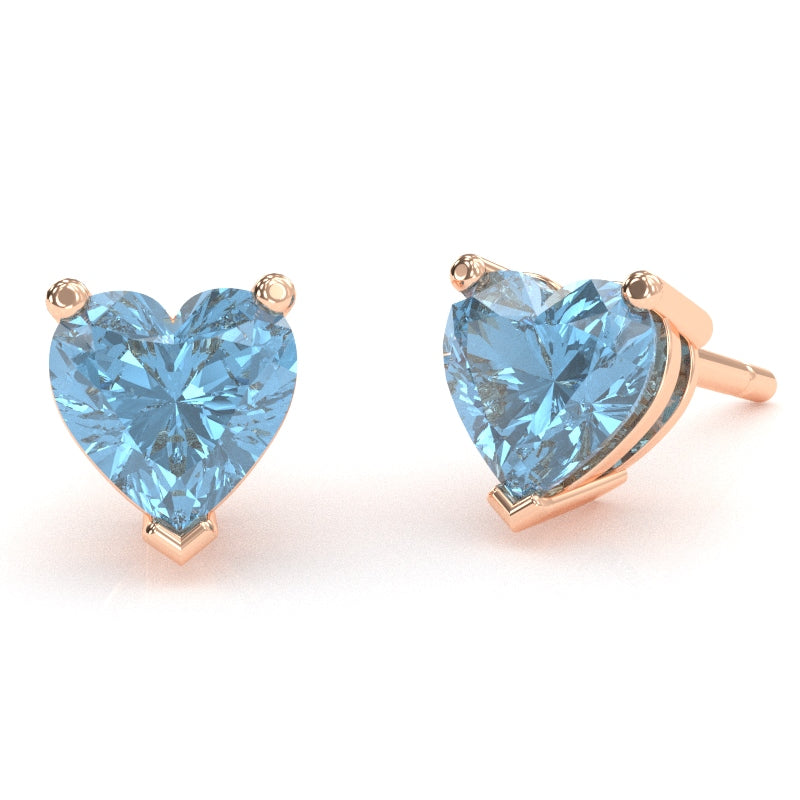 Blue Topaz 5mm Heart Stud Earrings in 14k Rose Gold