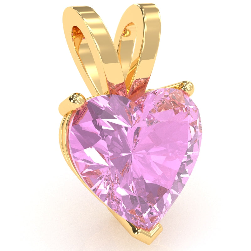 Lab-Created Pink Sapphire Heart Solitaire Pendant In 14k Yellow Gold