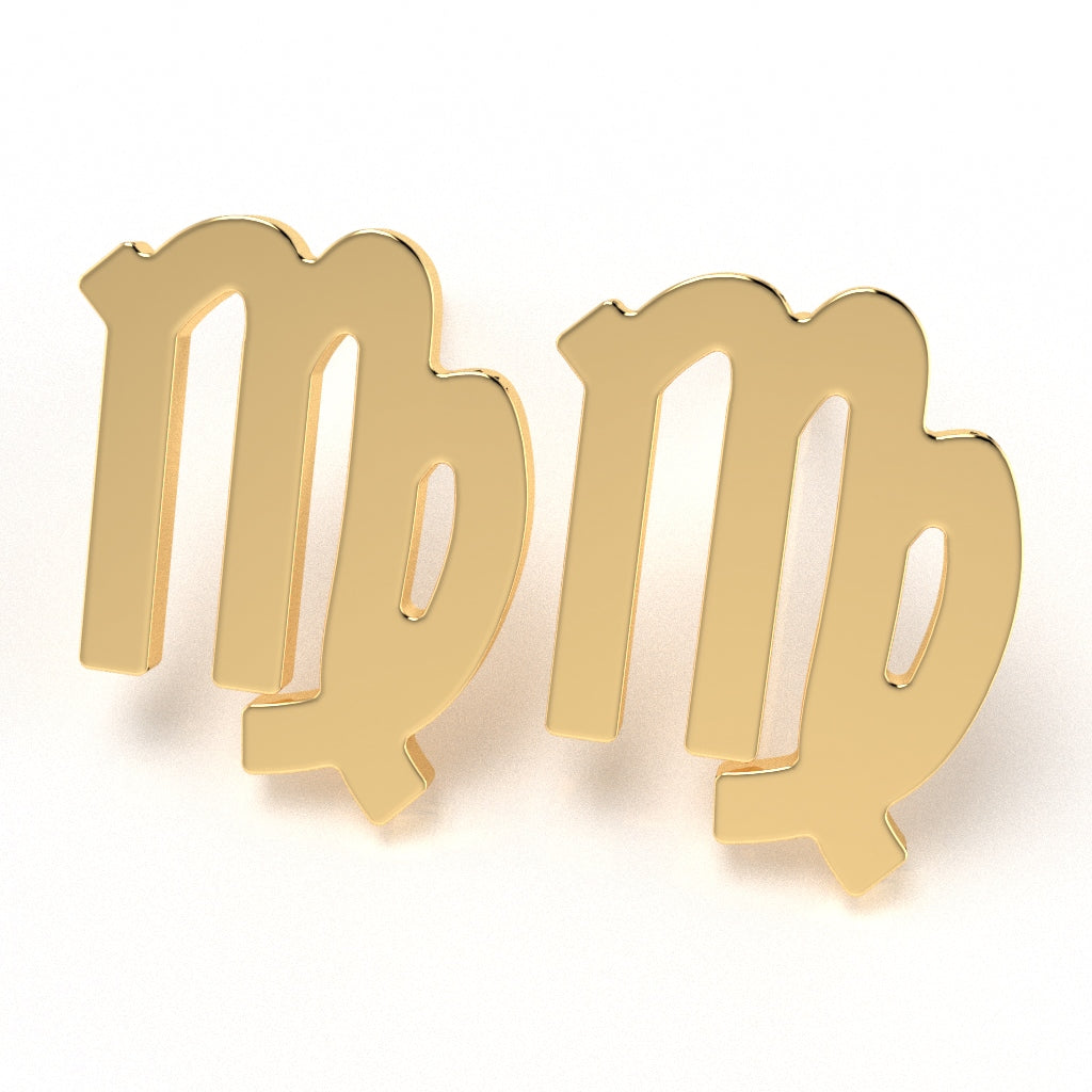 Virgo Zodiac Sign Stud Earrings In Solid 14K Yellow Gold
