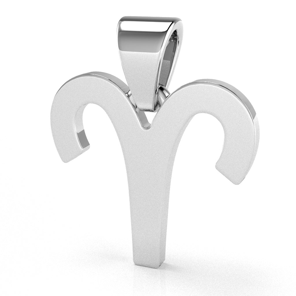 Aries Zodiac Sign Pendant In Solid 14K White Gold
