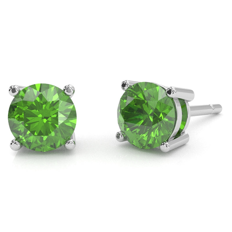 Peridot 5mm Round Stud Earrings in 14k White Gold