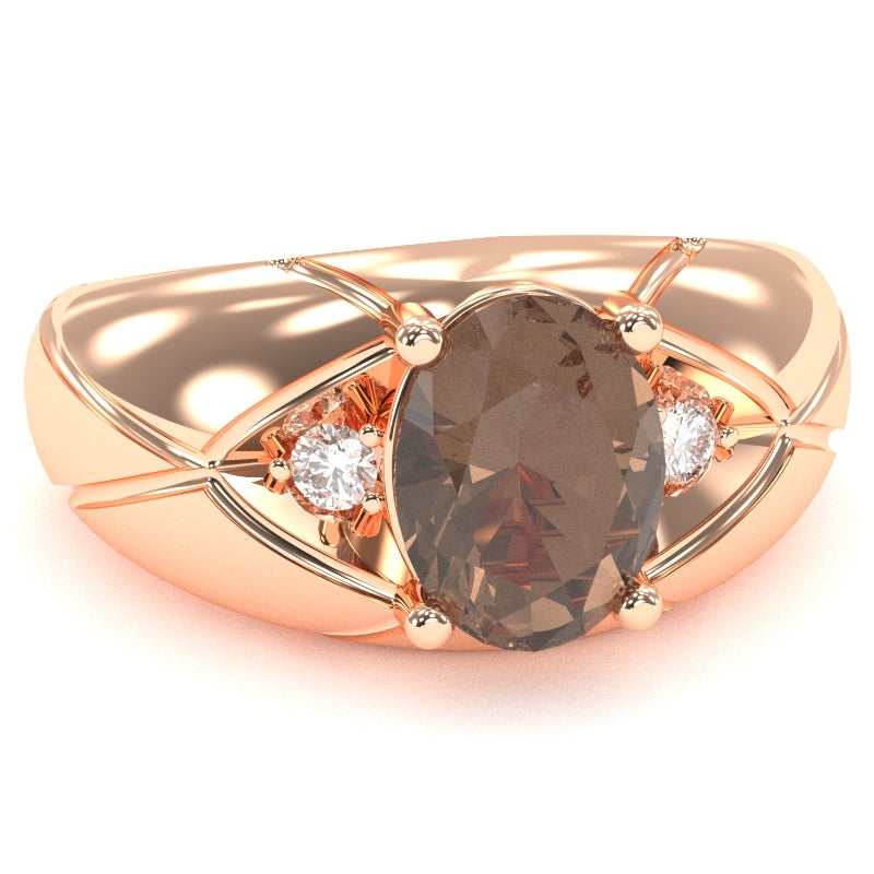 Men's Designer Smoky Quartz Diamond Ring In Solid 14k Rose Gold