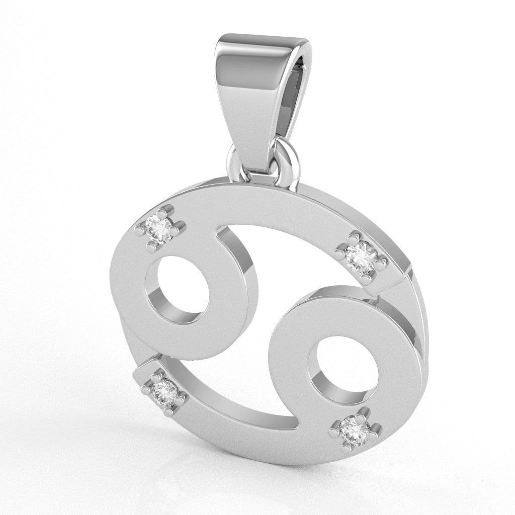 Cancer Zodiac Sign Diamond Pendant In Solid 14k White Gold