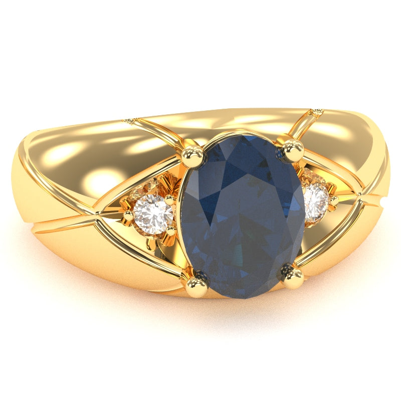 Men's Designer Lab-Created Sapphire Diamond Ring In Solid 14k Yellow Gold