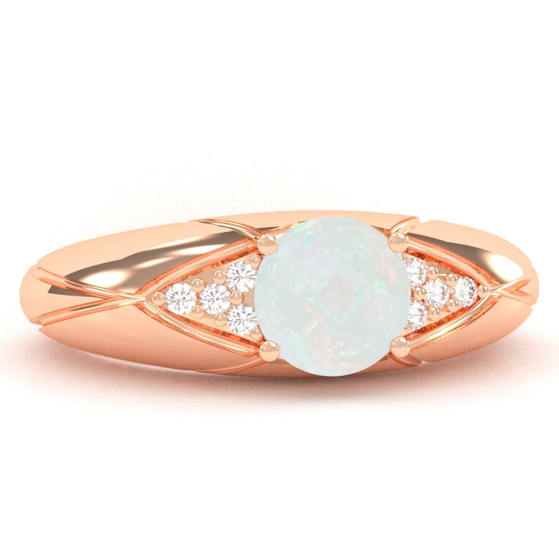 Designer Opal Diamond Cocktail Ring In Solid 14k Rose Gold