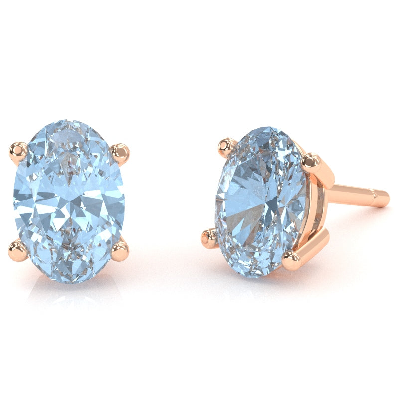Aquamarine 8x6mm Oval Stud Earrings in 14k Rose Gold