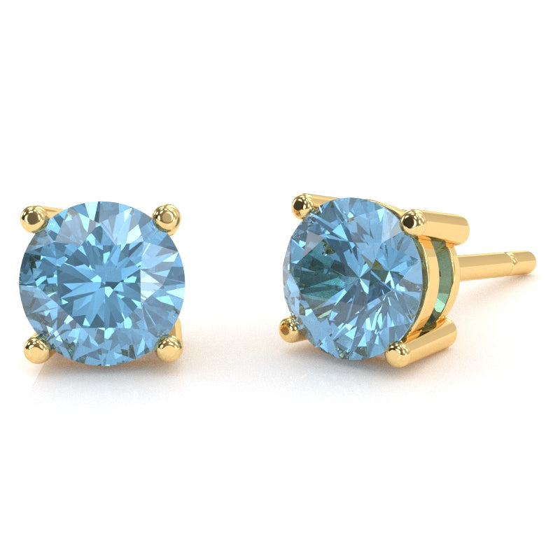 Blue Topaz 5mm Round Stud Earrings in 14k Yellow Gold