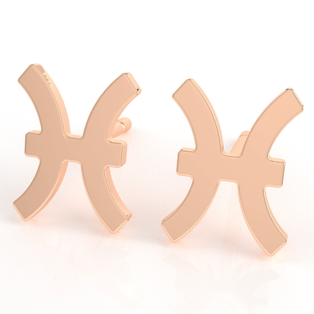 Pisces Zodiac Sign Stud Earrings In Solid 10K Rose Gold