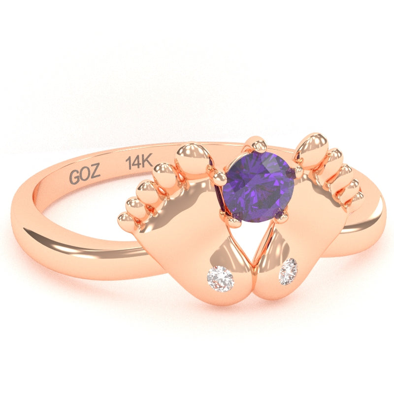 Baby Feet Amethyst Diamond Ring In 14k Rose Gold