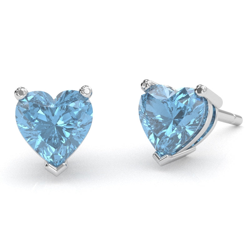 Blue Topaz 6mm Heart Stud Earrings in 14k White Gold
