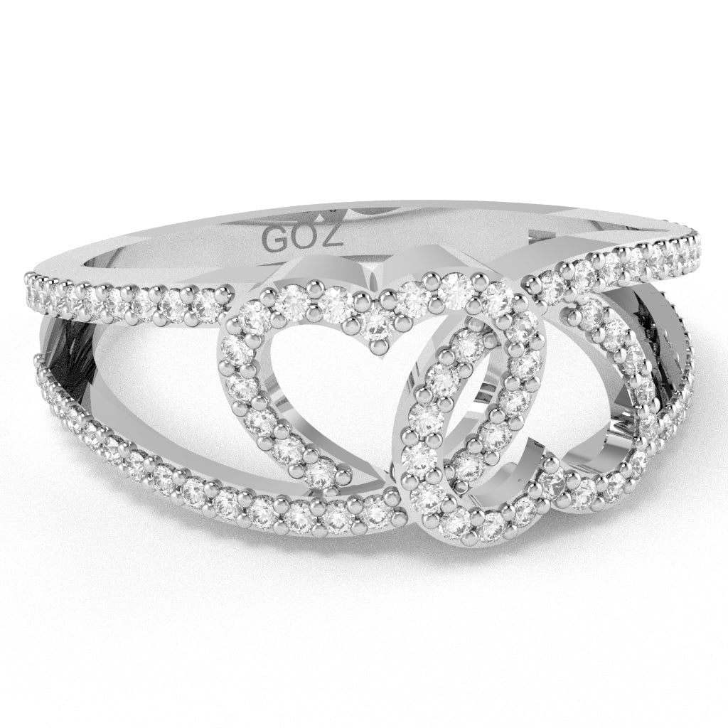 2 Hearts True Love Diamond Cocktail Ring In 14k White Gold