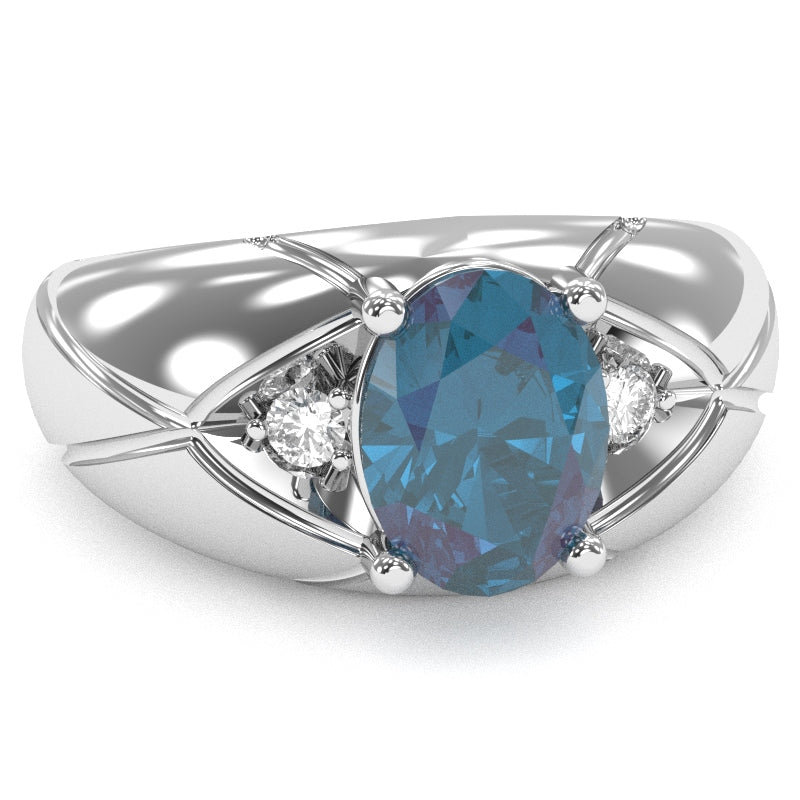 Men's Designer Lab-Created Alexandrite Diamond Ring In Solid 14k White Gold