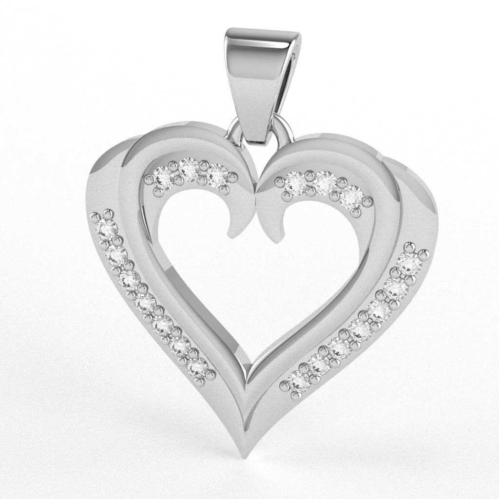 Hearts Love Diamond Encrusted Pendant In 14k White Gold