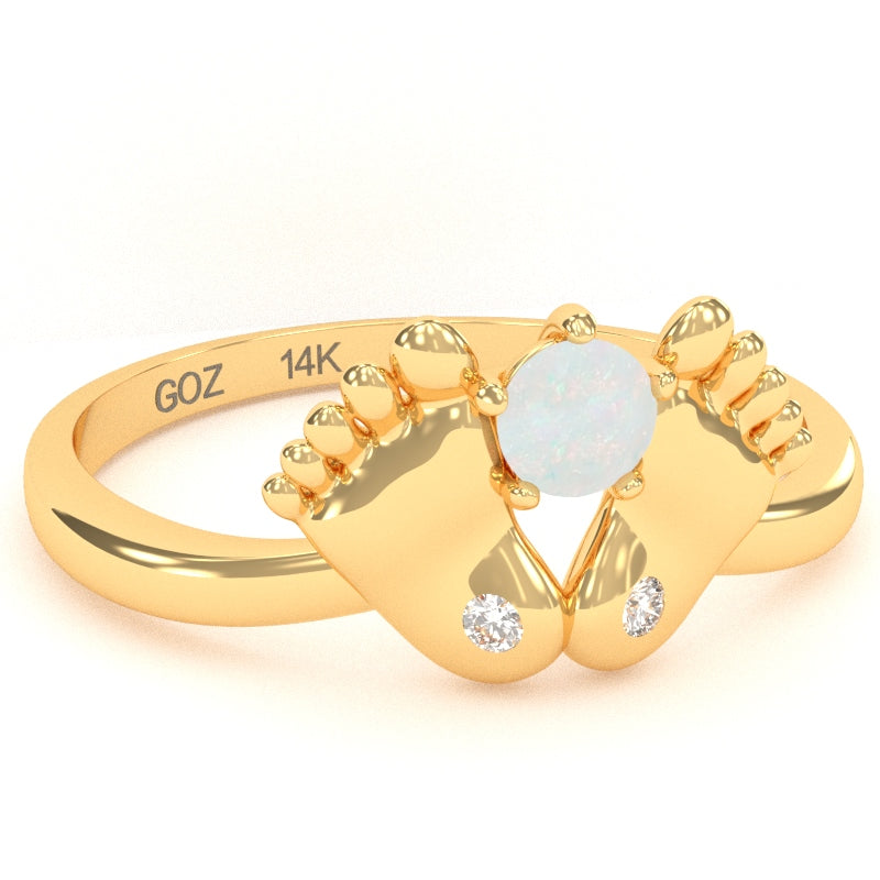 Baby Feet Opal Diamond Ring In 14k Yellow Gold