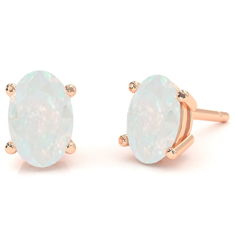 Opal 8x6mm Oval Stud Earrings in 14k Rose Gold