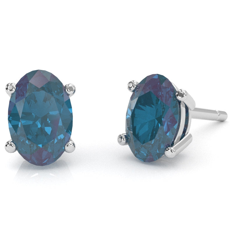 Lab-Created Alexandrite 7x5mm Oval Stud Earrings in 14k White Gold