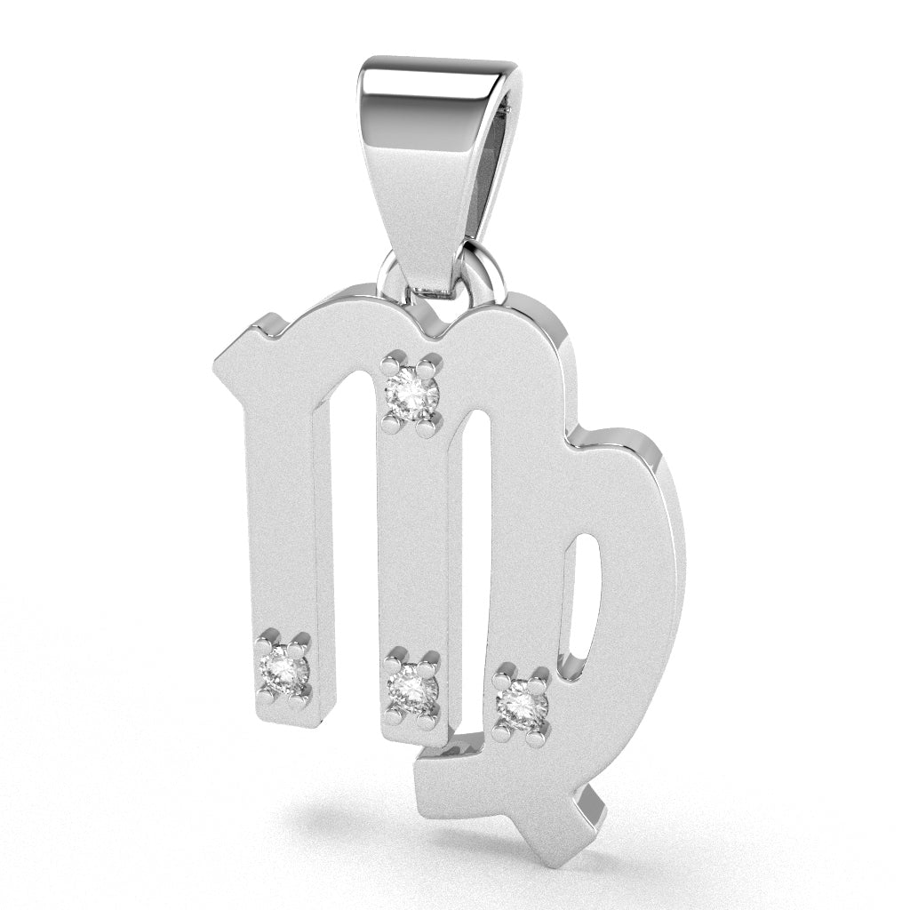 Virgo Zodiac Sign Diamond Pendant In Solid 14k White Gold