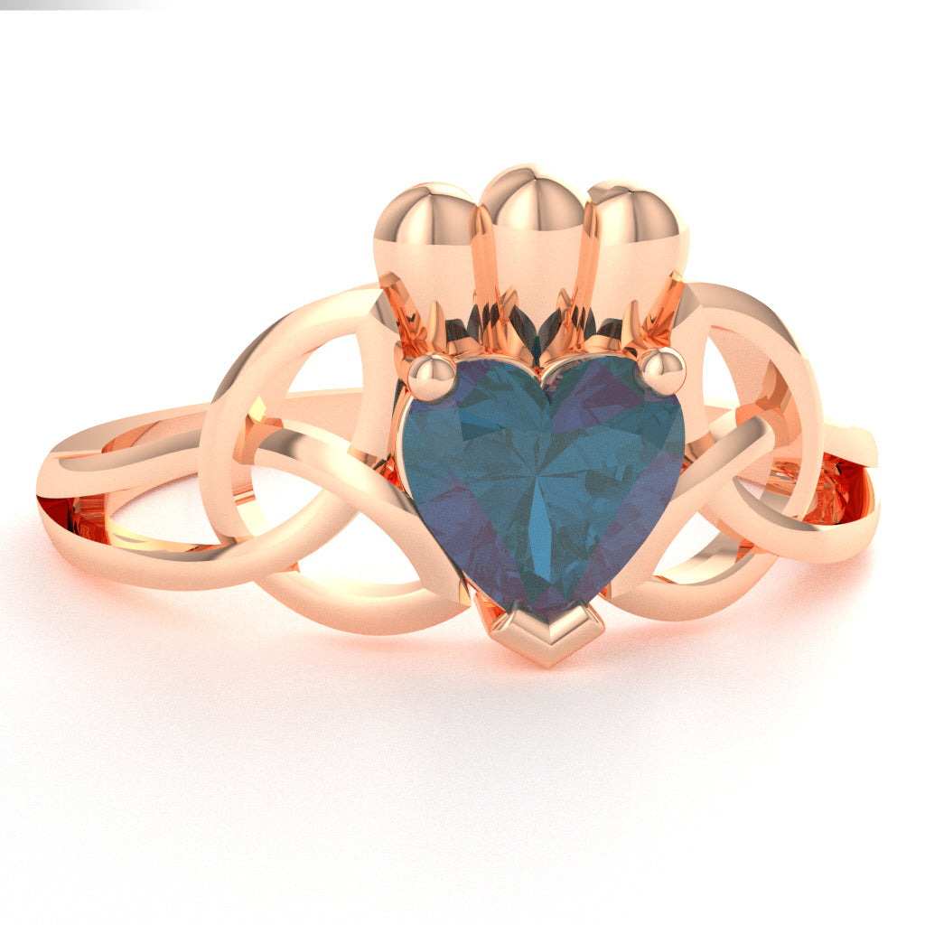 Celtic Trinity Knot Claddagh Lab-Created Alexandrite Engagement Ring In 10k Rose Gold