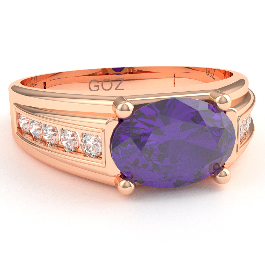 Amethyst Diamond Designer Channel Ring In 14k Rose Gold