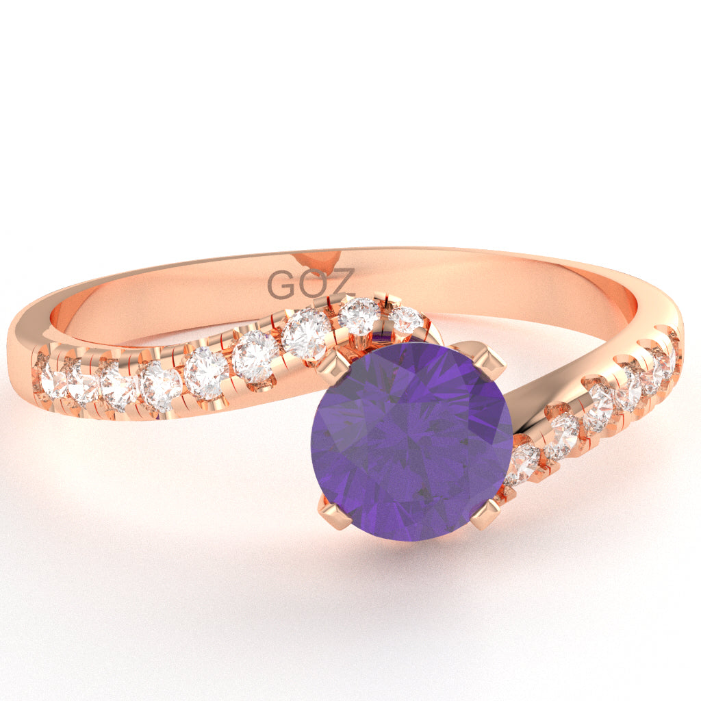Amethyst Diamond Curly Dainty Engagement Ring In 10k Rose Gold