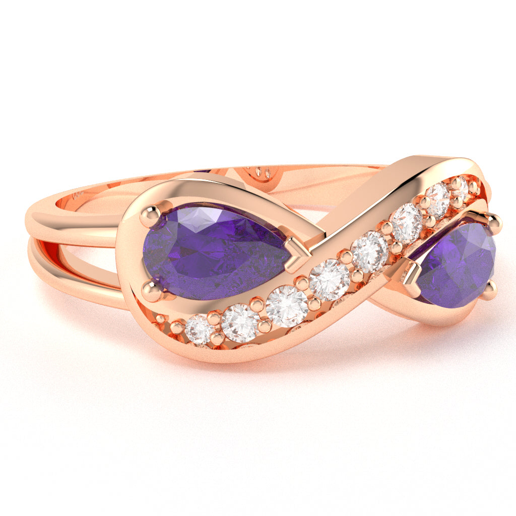 Amethyst Diamond Infinity Love Ring In 14k Rose Gold
