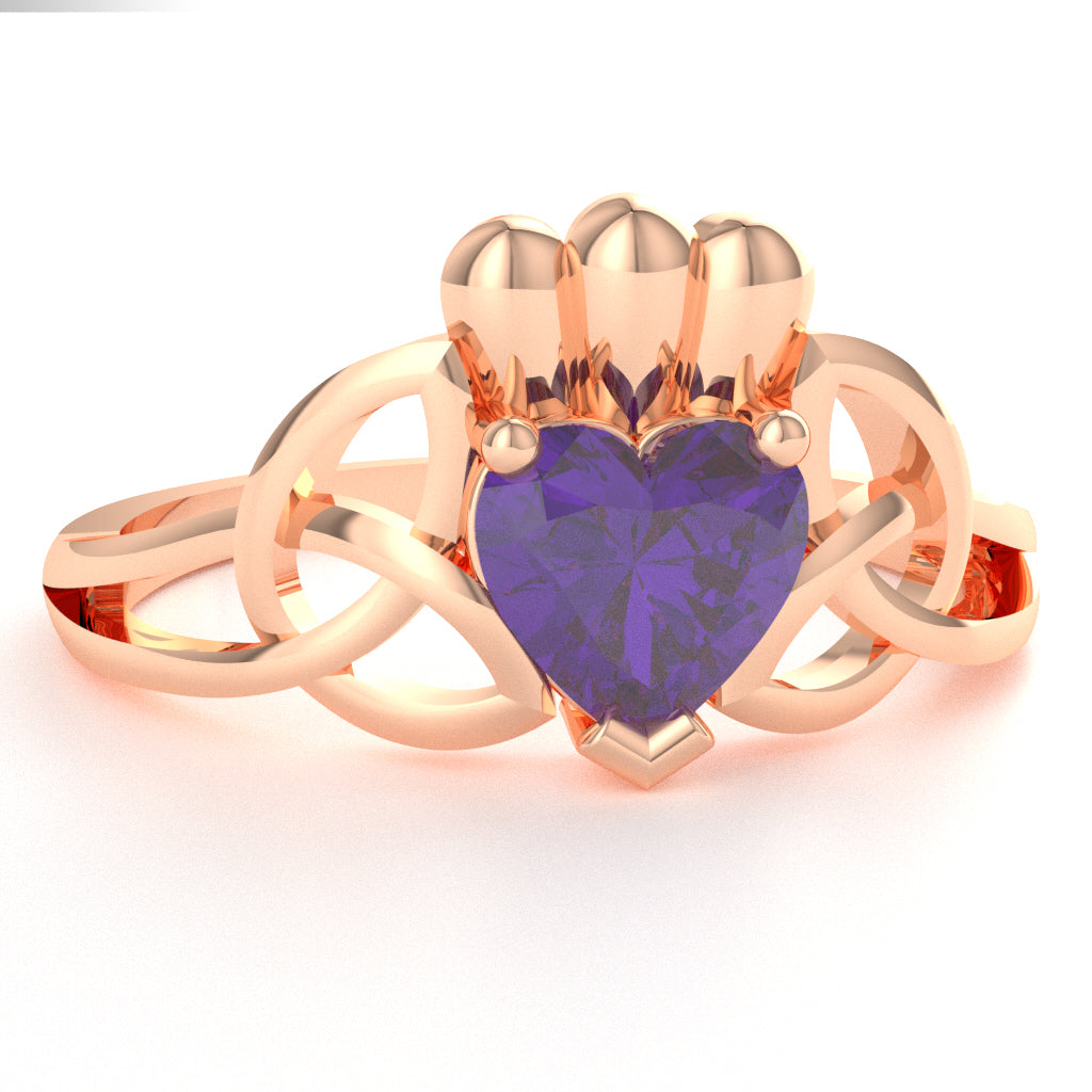 Celtic Trinity Knot Claddagh Amethyst Engagement Ring In 10k Rose Gold