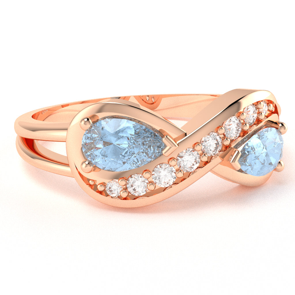 Aquamarine Diamond Infinity Love Ring In 14k Rose Gold