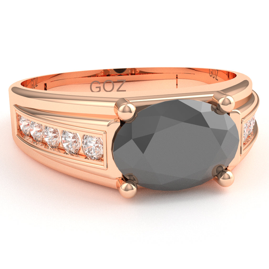 Black Onyx Diamond Designer Channel Ring In 14k Rose Gold