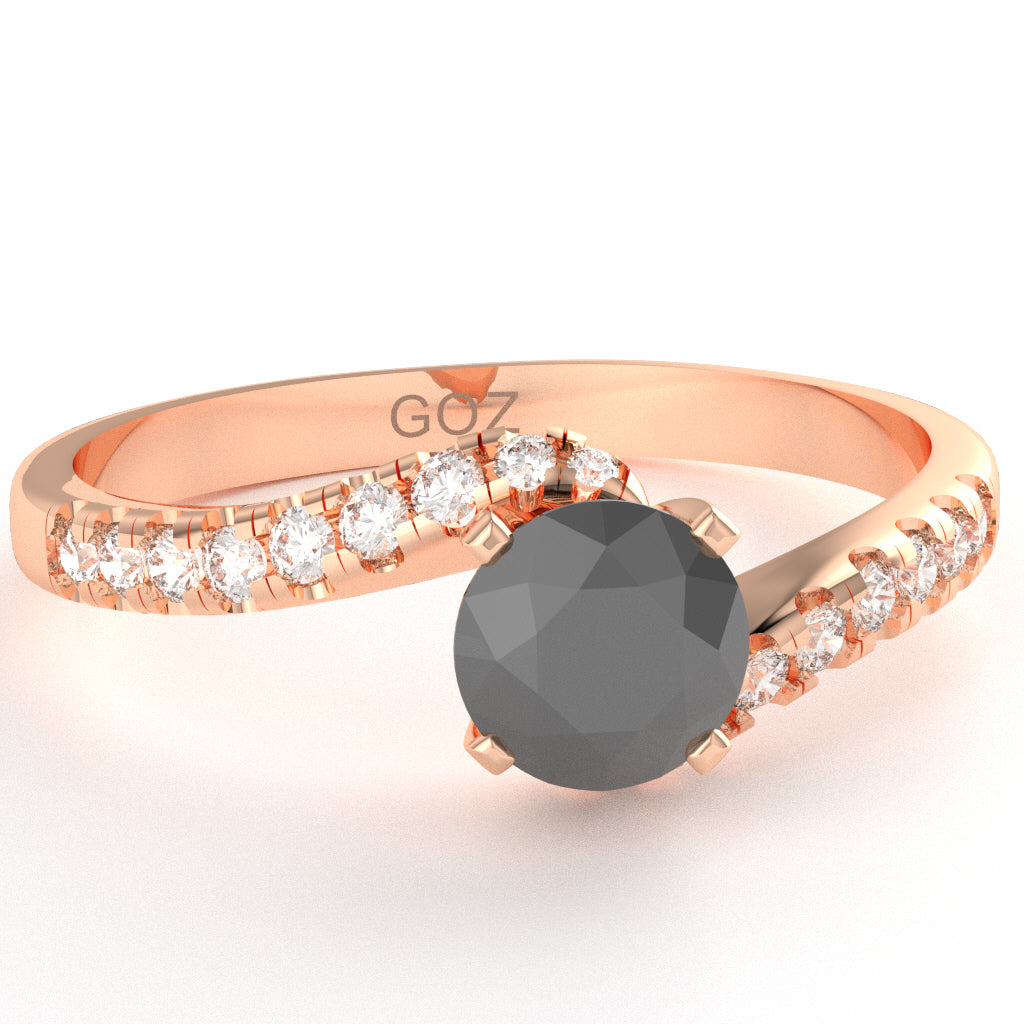 Black Onyx Diamond Curly Dainty Engagement Ring In 10k Rose Gold