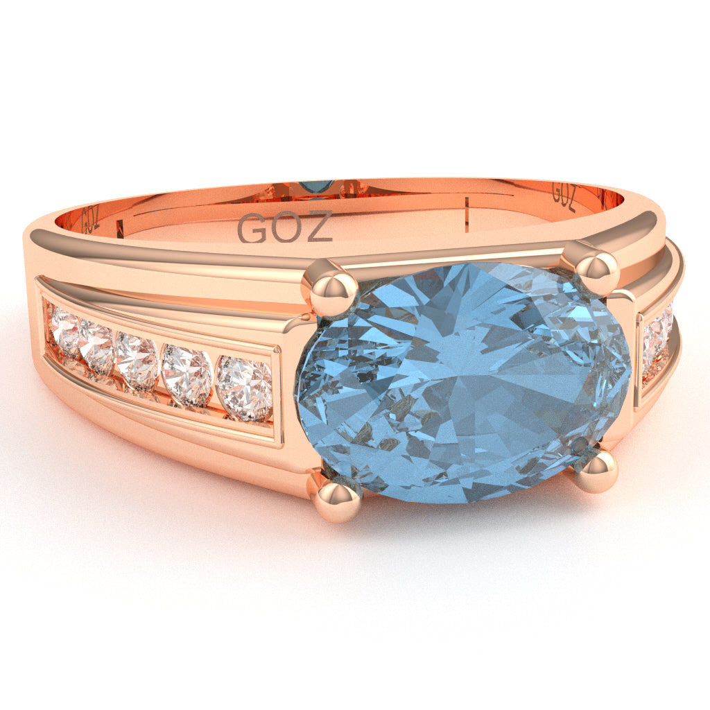 Blue Topaz Diamond Designer Channel Ring In 14k Rose Gold