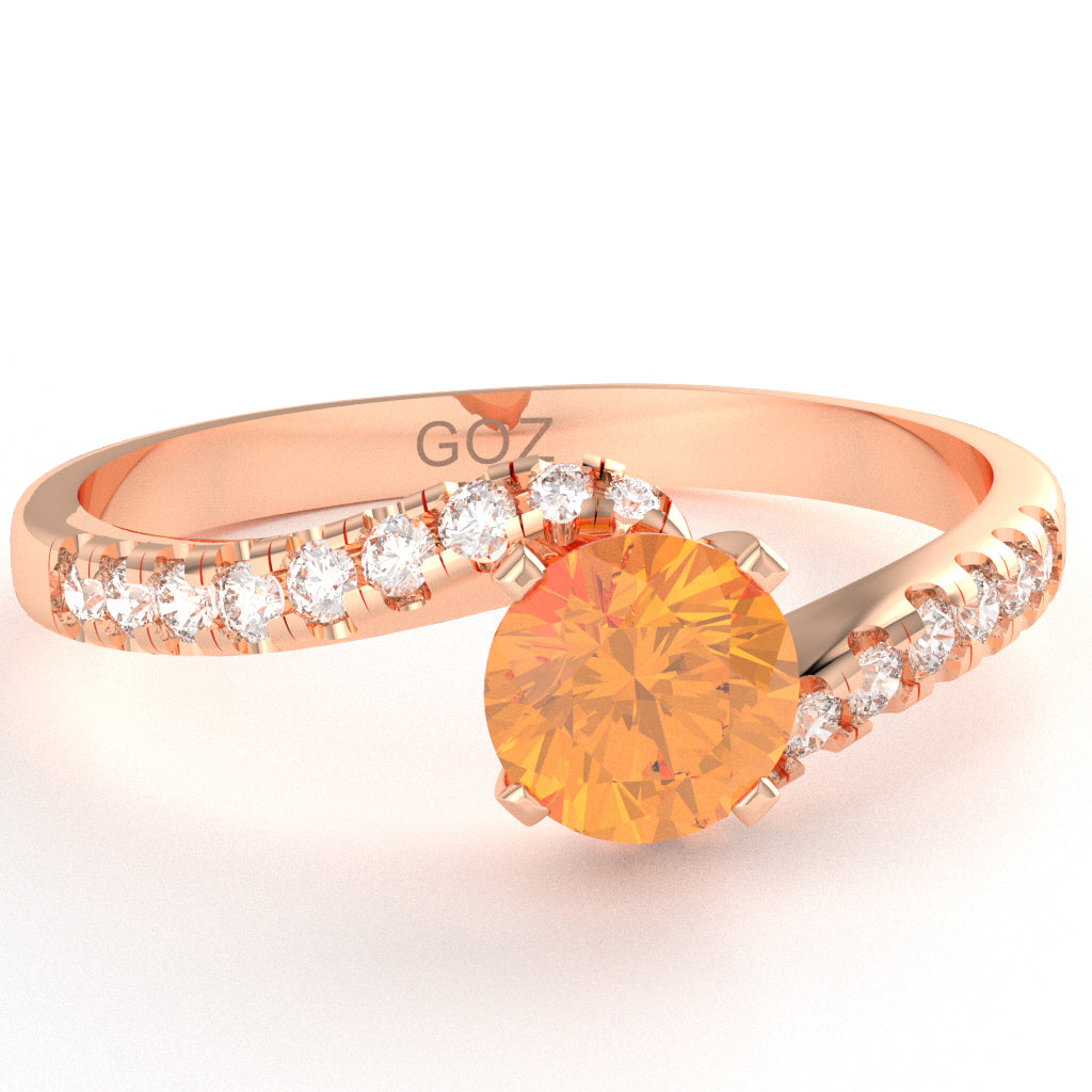 Citrine Diamond Curly Dainty Engagement Ring In 10k Rose Gold