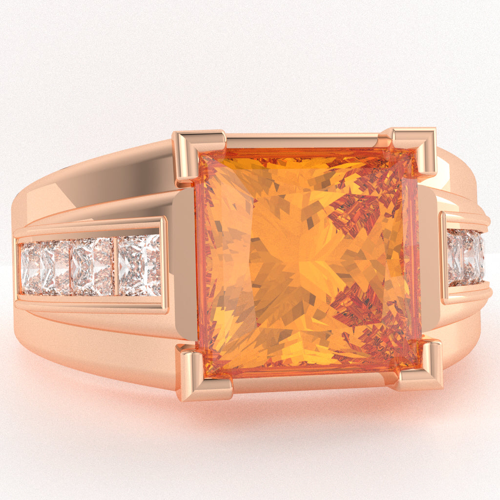 Men's Big Daddy Citrine Lab-Grown Diamond Channel Ring In Solid 10k Rose Gold