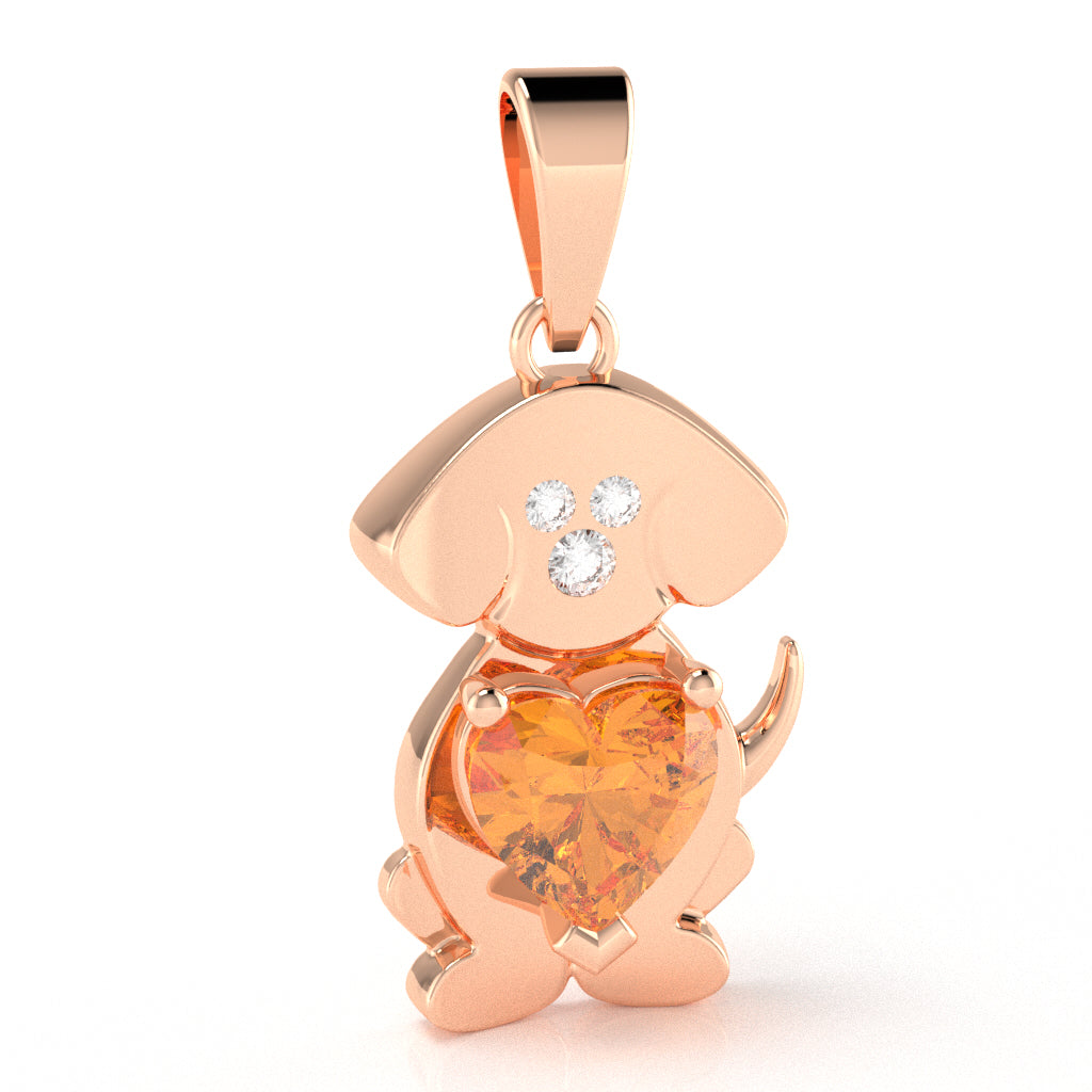 Citrine Diamond  Puppy Love Heart Pendant In 10k Rose Gold
