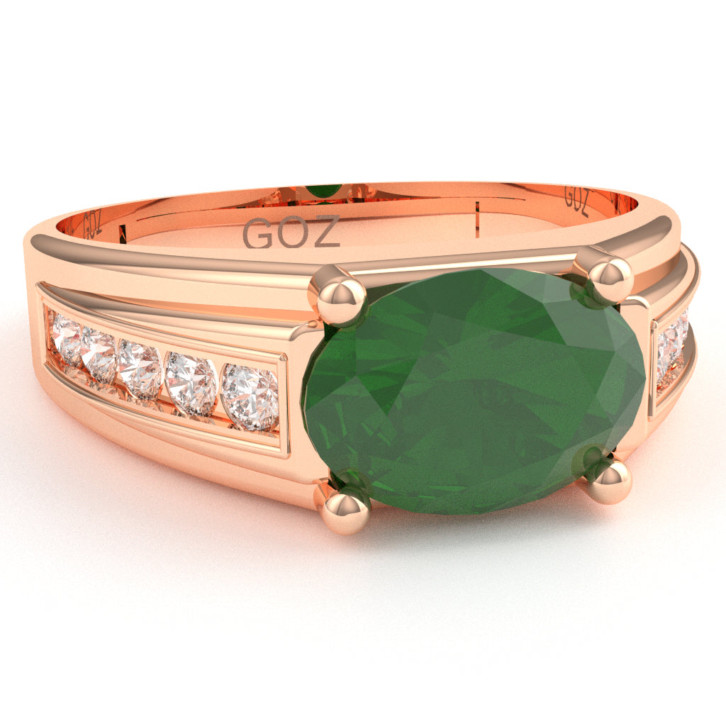 Emerald Diamond Designer Channel Ring In 14k Rose Gold