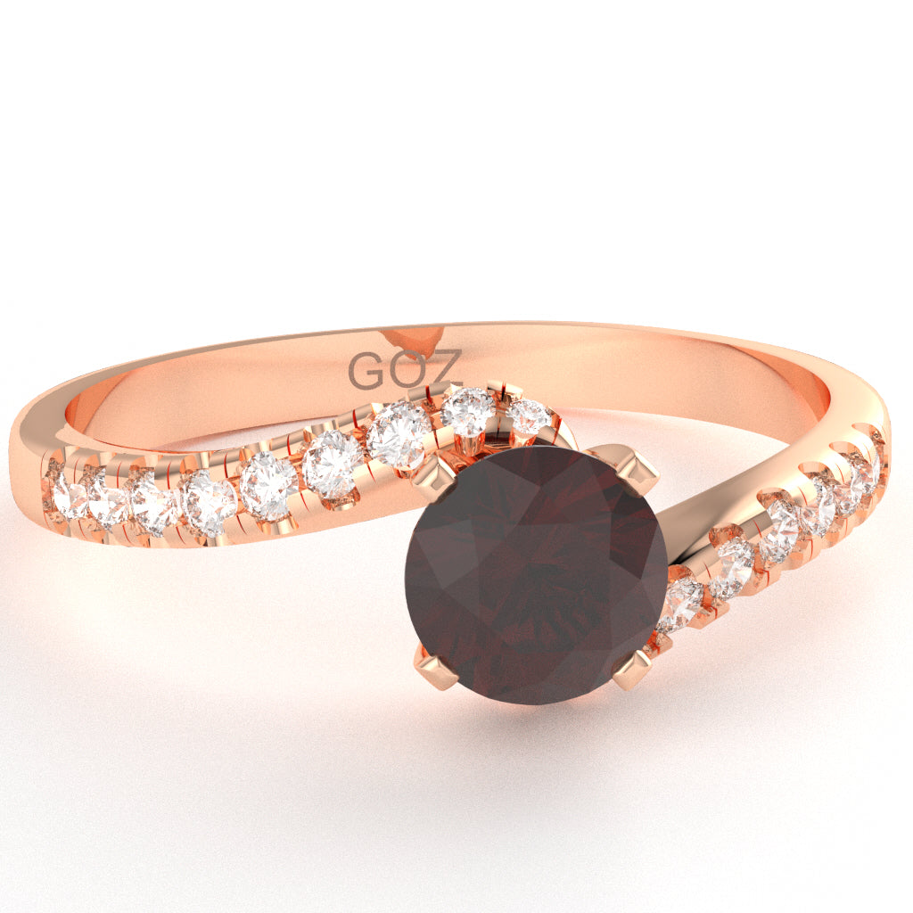 Garnet Diamond Curly Dainty Engagement Ring In 14k Rose Gold