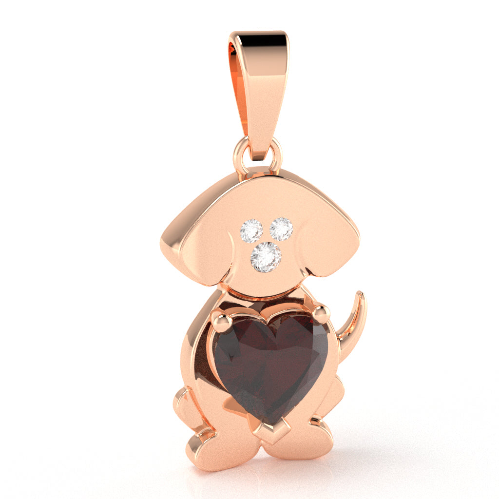 Garnet Diamond  Puppy Love Heart Pendant In 14k Rose Gold