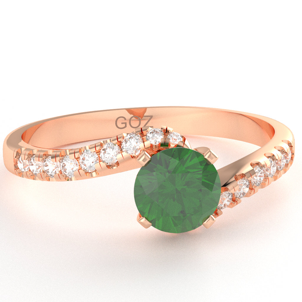 Lab-Created Emerald Diamond Curly Dainty Engagement Ring In 14k Rose Gold