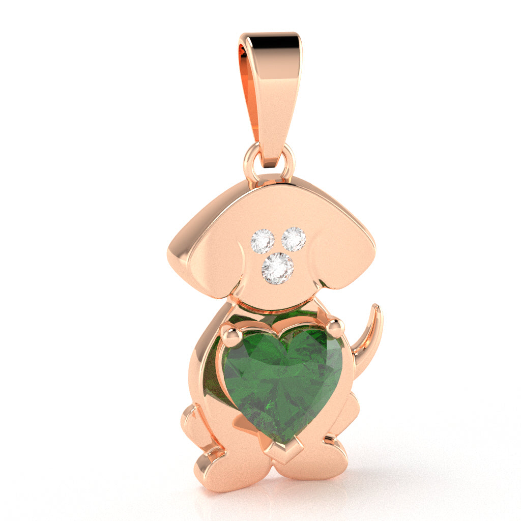 Lab-Created Emerald Diamond  Puppy Love Heart Pendant In 14k Rose Gold