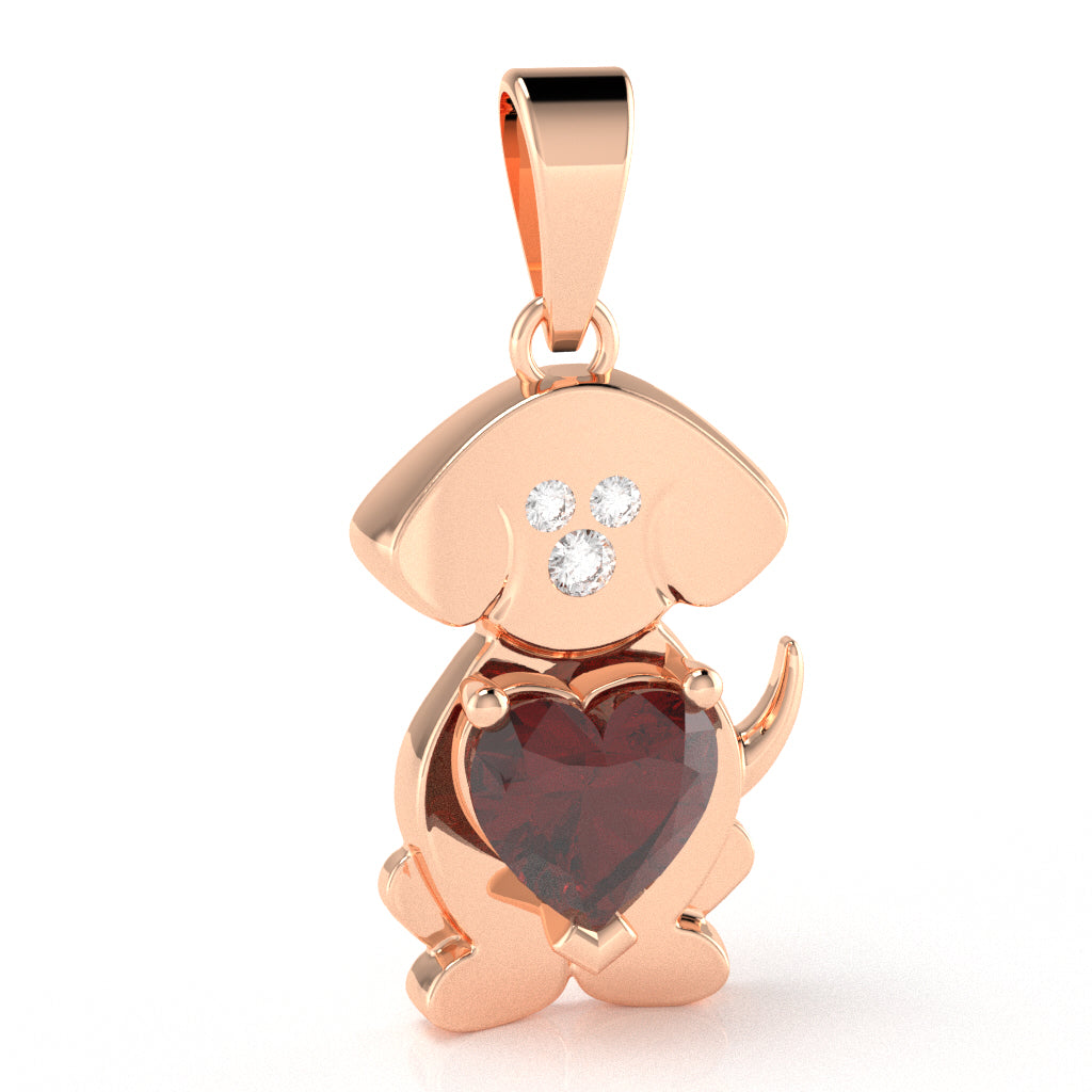 Lab-Created Ruby Diamond  Puppy Love Heart Pendant In 14k Rose Gold