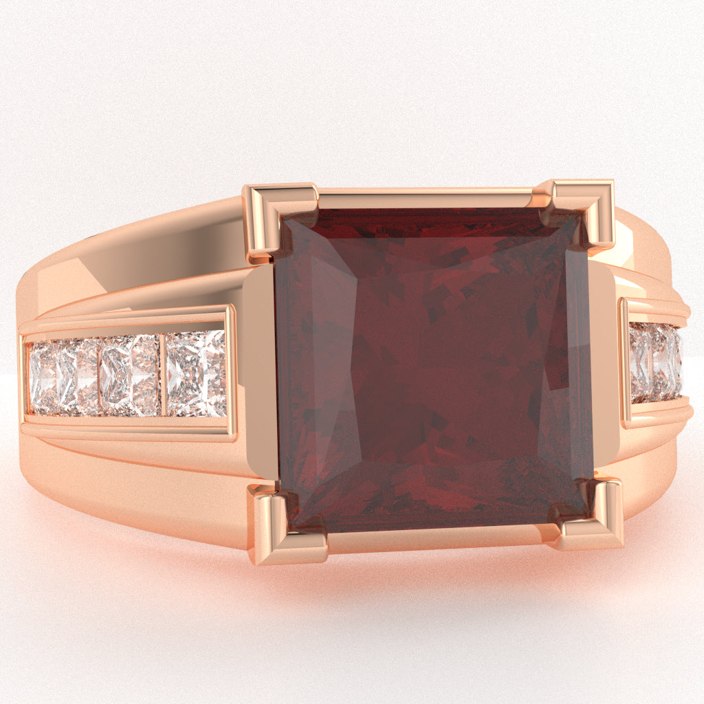 Men's Big Daddy Lab-Created Ruby Lab-Grown Diamond Channel Ring In Solid 14k Rose Gold