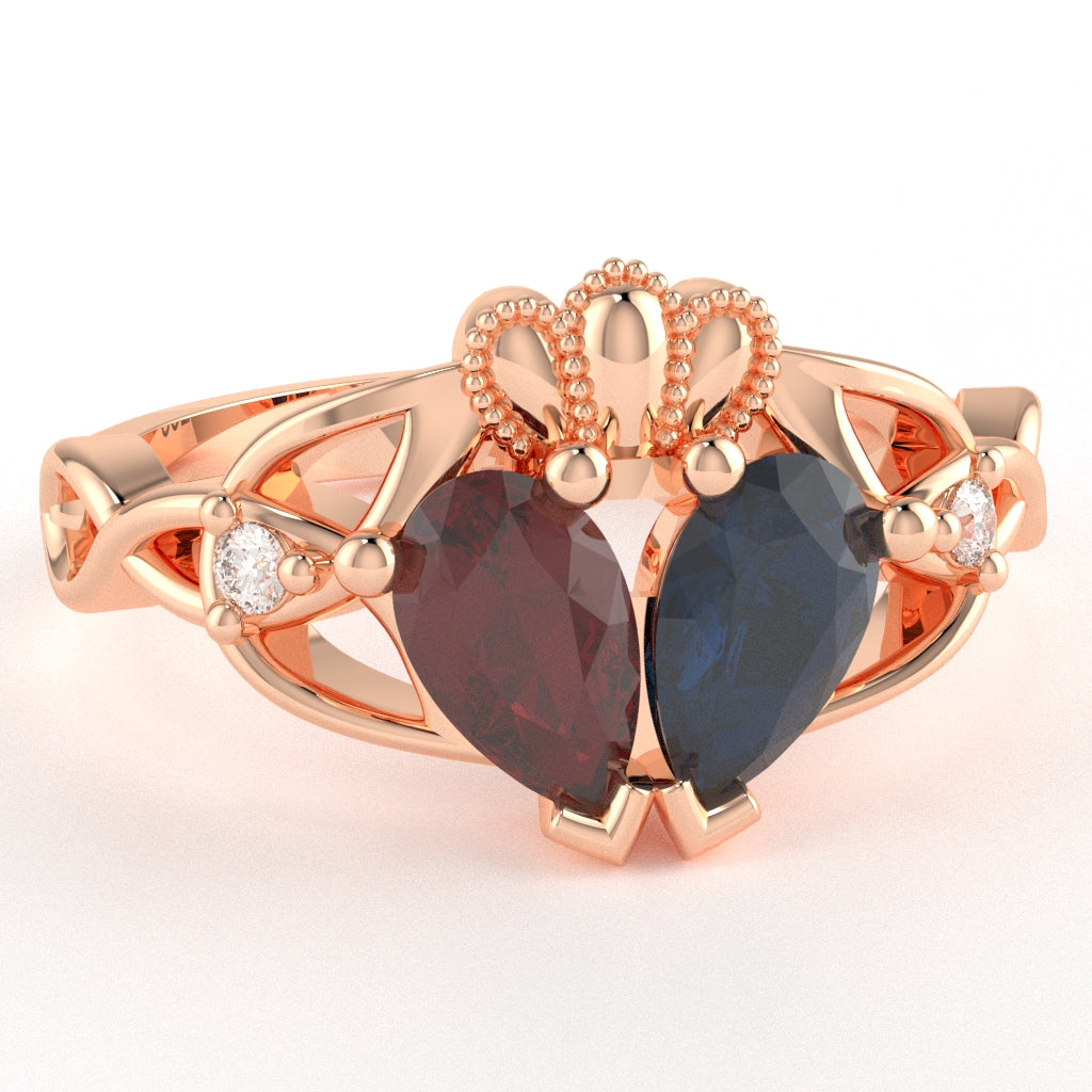 Customizable Gemstone Diamond Celtic Knot Heart Claddagh Ring In 14k Rose Gold